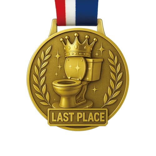 Bambluby Last Place Award Medal – 3 Inch Funny Gag Trophy with Ribbon – Loser Prize for Parties, Fantasy Leagues, Office Games & White Elephant Gifts