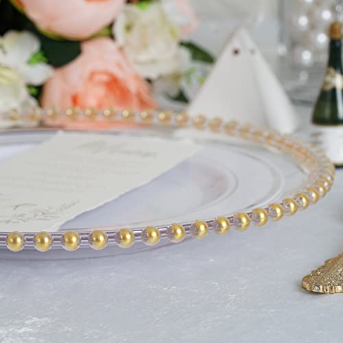Efavormart 6 Pack 12" Gold Clear Acrylic Round Charger Plates With Beaded Rim Dinner Charger Plates #TOP5