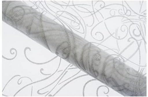 Artyfêtes – Rollo de tul organza color plata con arabescos con lentejuelas – Camino de mesa – Cumpleaños, Navidad, fiestas de fin de año