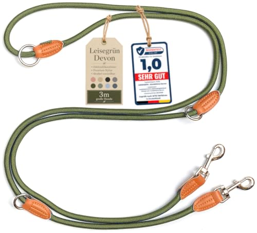Leisegrün Hundeleine 3m große Hunde, Führleine verstellbar, Oliv-Grün