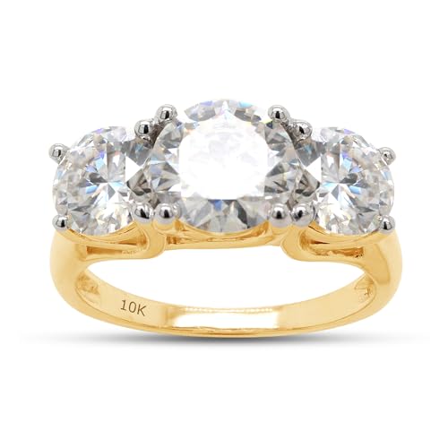 SAVEARTH DIAMONDS 3 Carat Round Cut Lab Created Moissanite Diamond Three Stone Engagement Ring for Women In 10K Or 14K Solid Gold Jewelry (VVS1 Clarity, 3.00 Cttw)