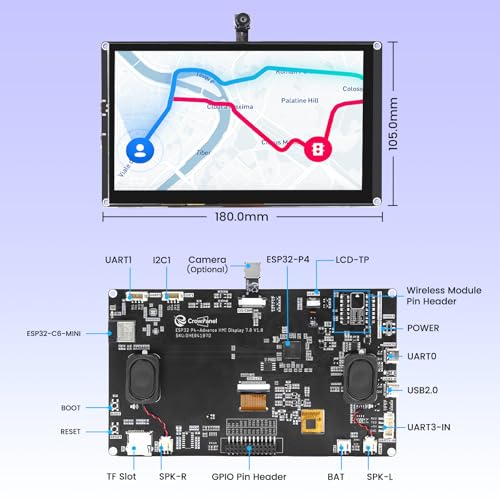 Image of ELECROW ESP32 Display 1024x600, 7 Inch HMI ESP32 IPS Touch Screen with Camera, Support AI Speech Interaction, ESP32-P4 Dual-Core Processor, Up to 400MHz, Compatible with Arduino, ESP-IDF, LVGL