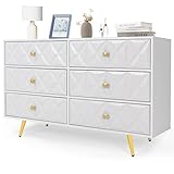 EazeHome White Dresser, Dresser for Bedroom, Double Dresser with 6 Drawers, Wood Chest of Drawers, W
