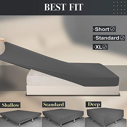 Image of Stretch King Size Fitted Sheet Only - 4-Way Stretchy Jersey Knit, Cozy T-Shirt Soft, Wrinkle Free, Snug Fit & Stay in Place, No More Slipping Off for Mattress (Deep: 5 inch-13 inch) - Dark Gray, King