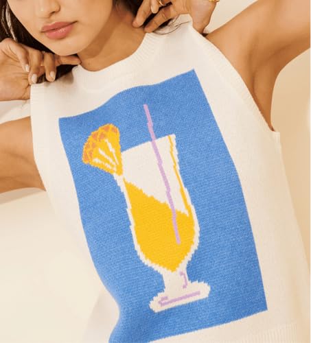 Image of Women Graphic Sweater Vest Y2k Knit Tank Top Lightweight Pullover Top