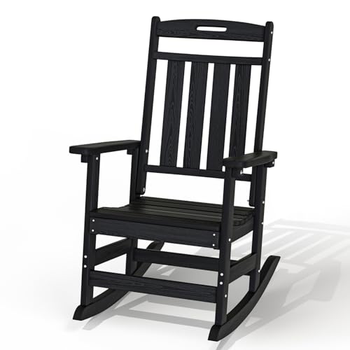 Oversized Outdoor Rocking Chair - All-Weather Resistant,HDPE Heavy Duty Patio Rockers with High Back - Perfect for Porch, Lawn, Garden, Modern Style,Black Black 1 PC