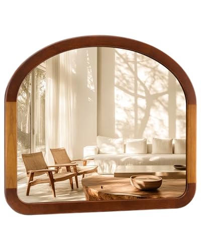 Arched Mirror 34 x 29 Inch,Brown Wood Rustic Bathroom Tempered