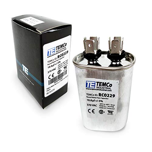 TEMCo 10 uF Run Capacitor CBB65, 10 MFD, 370V, Oval, 50/60Hz | for HVAC AC Fan, Motor, Blower Applications