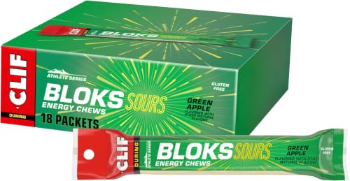 Image of Clif Bloks Sours - Green Apple Flavor - Energy Chews - Non-GMO - Plant Based - Fast Fuel for Cycling and Running - Quick Carbohydrates and Electrolytes - 2.12 oz, 18 Count (Pack of 8)