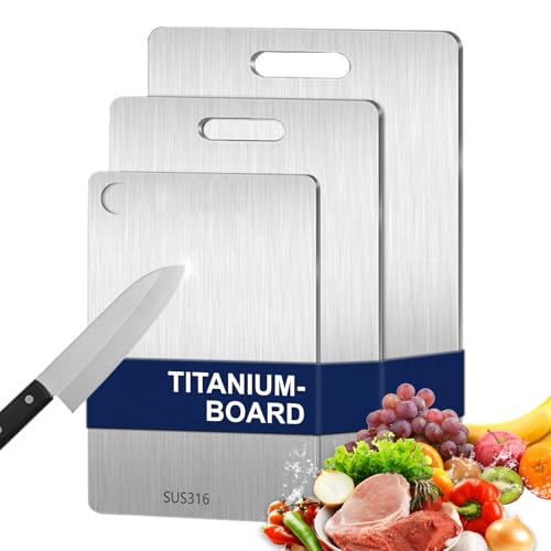 3PCS Titanium Cutting Board, S316 Stainless Steel Chopping Board, Double-Sided Food Grade Cutting Board, Dishwasher Safe Ideal for Handling Meat and Vegetables Separately