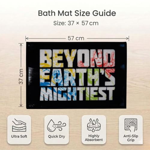Image of Athom Living Cartoon Printed Themed Multi Colored Kids Premium Nylon Bathmat, with Latex Backing, Anti-Slip Bathmat, 37 x 57 cm, Pack of 1 (Marvel)