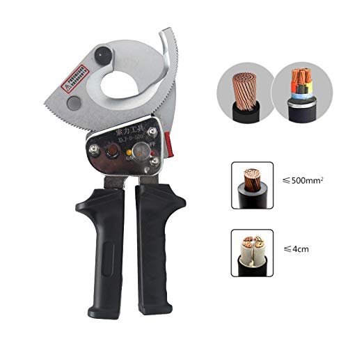 Heavy Duty Ratchet Cable Cutter Cut Up to 500mm2 Ratcheting Wire Cut Hand Tool, Black + Silver - Image 2