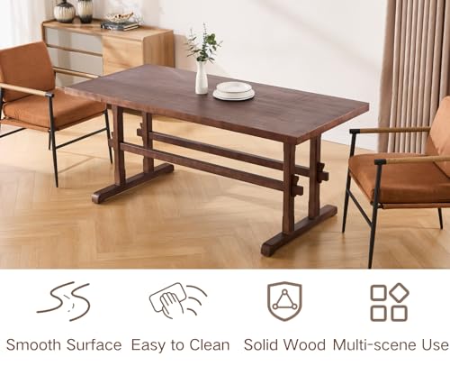 Image of HNY Walnut Wood Rectangular Dining Table for 4-6 People, Modern Farmhouse Kitchen Table, 70 Inch Large Dinner Table Center Table for Dining Room /Living Room