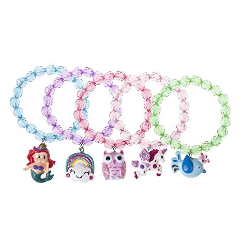 5Pc Mermaid Bracelet, Unicorn Bracelet, Little Girl Animal Bracelets, Teens Kids Owl Pendant Beaded Bracelet Girl Party Favor Pretend Play Bracelet (Animal Bracelet) #TOP1