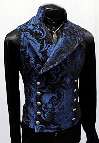 Shrine Men's Victorian Gothic Formal Cavalier Vest Blue Black Tapestry (Medium)2