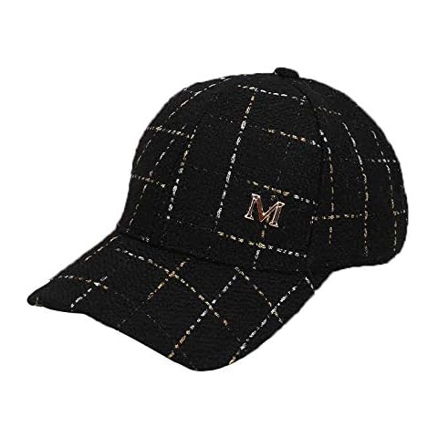 2021 Autumn and Winter Checkered Baseball Cap Metal Letters with Fur Ball (Black) Cover