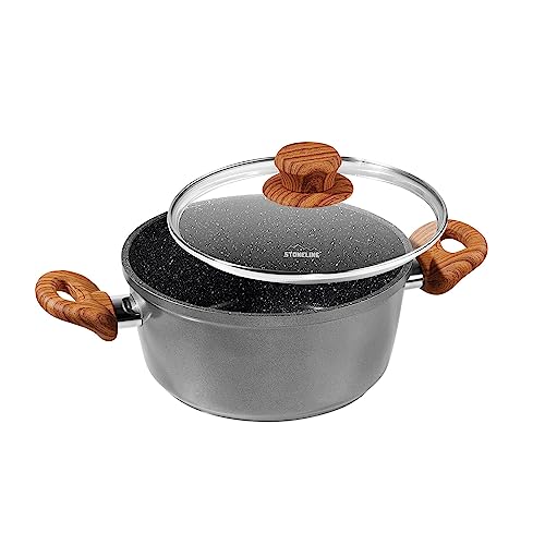 STONELINE Back to Nature Casserole 20 cm, avec Couvercle en Verre, Compatible à l'Induction et au Four, Revêtement Antiadhésif avec de vraies particules de...