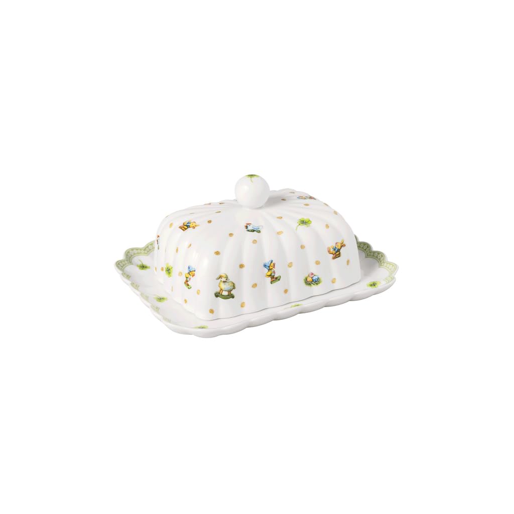 Villeroy & Boch - Easter Delight Butterdose Grün, Ostern Butterbehälter, Oster Butteraufbewahrung, Keramik Butterdose mit Deckel fürs Frühstück, Premium Porzellan