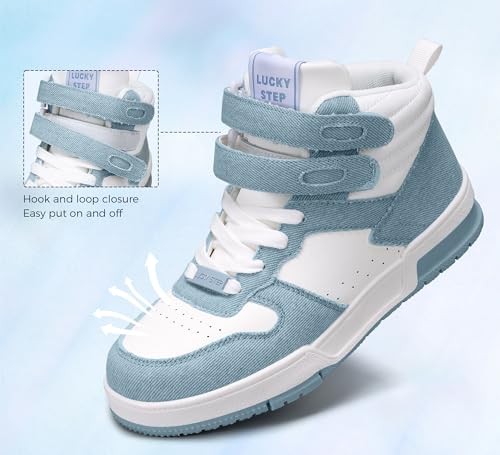 Image of LUCKY STEP Women High Top Fashion Sneakers Ankle Boots | Basketball Walking Tennis Shoes Platform Hook and Loop Faux Leather Sneaker