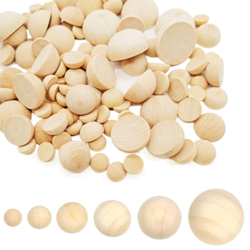 Aililong Lot de 240 demi-boules en bois naturel pour travaux manuels, boules en bois avec trou, demi boules en bois – 12 à 35 mm, fournitures de bricolage...