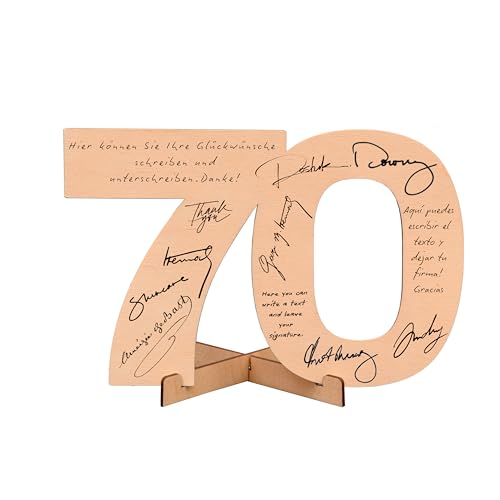 CUBIBOO ART Cartão Número 70 de Madeira com Suporte - 70 Anos de Nascimento - Presentes para Mulheres de 70 Anos - Presentes para 70 Anos Homem, Mulher, Pais, Mãe, Avó, Pai, Avô