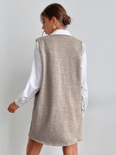 Image of SHENHE Women's V Neck Sleeveless Knit Sweater Vest Dress Overall Shift Dress with Pockets Khaki M