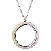 Zysta Rainbow Color Round Locket Pendant Necklace 30mm Matte Stainless Steel Clear Glass Living Memory Floating Charms Stone Storage