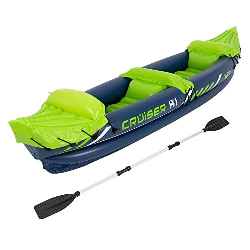 ECD Germany Kayak Inflable para 2 Personas 318x80x55cm Bote con Remo Doble de Aluminio Verde/Blanco/Azul con Capacidad Carga 160kg Barco Hinchable Deportivo para Buceo Pesca Unisex Adultos