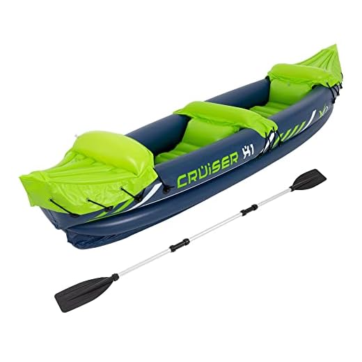 ECD Germany Kayak Inflable para 2 Personas 318x80x55cm Bote con Remo Doble de Aluminio Verde/Blanco/Azul con Capacidad Carga 160kg Barco Hinchable Deportivo para Buceo Pesca Unisex Adultos