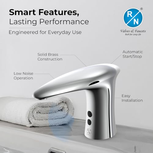Image of RN Automatic Touchless Sensor Faucet for Wash Basin, Motion Sensor Bathroom Sink Tap, Hands-Free Smart Faucet with Chrome Finish, Water Saving Kitchen & Bath Fixture (Pillar Body.4)