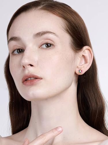 Flower Cartilage Stud Tiny Earring for Women Girls Colorful Crystal Mini Dainty Ladies Flowers Studs Wedding Cute Unique Earrings Gold Plated Tragus Post Pin Hypoallergenic Piercing Jewelry Gifts3