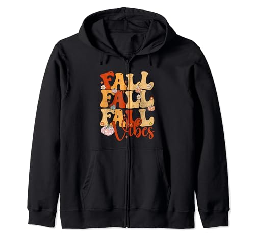 Fall Vibes Groovy Autumn Lovers Flowers Pumpkin Men Women Zip Hoodie