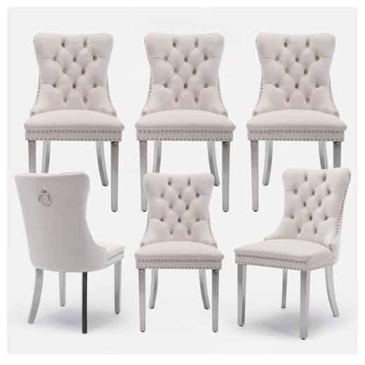SoarTalent Set di 6 sedie da pranzo imbottite in velluto, stile moderno, con bordo a chiodo e gambe placcate argento, anello di trazione in metallo, per sala da pranzo e soggiorno