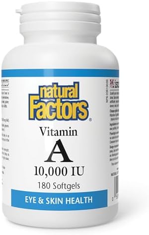 Natural Factors Vitamin A 10,000 IU, 180 Softgels, Supports Eye, Skin & Immune Health, Proudly Canadian