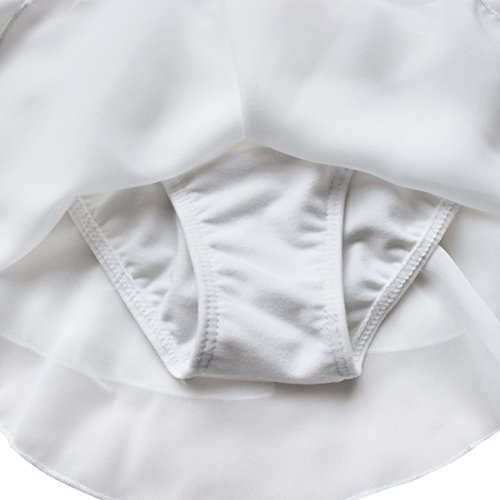 Tiaobug Girls' Sheer Ruffle Short Sleeve Tutu Skirted Ballet Dress Gymnastic Leotard For Dance/Ballet/Trainning Size 8-10 White #TOP6