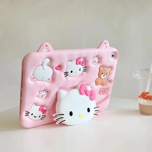Cartoon Case for iPad 10.2MONEHOYSY Cute Soft Silicone Kickstand [Drop Proof Shock Proof Anti Slip] Back Stand Cover Case for Kids Children Teens Girls Boys (Kitty)