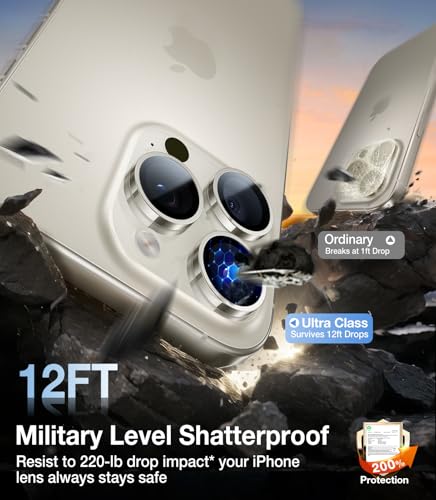 Image of UltraGlass for iPhone 16 Pro Max /16 Pro Camera Lens Protector [NO.1 Military Grade Shatterproof] iPhone 16 Pro Max Camera Protector, 16 Pro Lens Cover [Longest Durable] Easy Install, Natural Titanium
