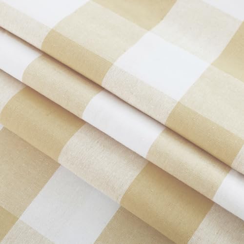 Natus Weaver NWUSCCP-5284C04 Buffalo Check Cotton Curtains 84 Inch Length Kitchen Living Room Bedroom Beige And White Gingham Plaid Window Curtain Panels Basement Drapes 2 Panels Rod Pocket Window Treatment Set thumb #2