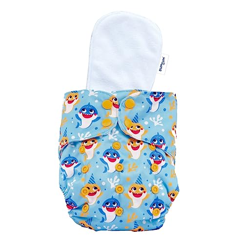 Image of Bumtum Baby Diaper | 0-3 Yrs Baby Freesize | Pack of 1, New Born Baby Diaper, Cloth Diaper, Waterproof Reusable Diaper, 5hrs Absorbency, Ultrahygiene, Washable, Cotton Soaker, Extra Soft (Baby Shark)