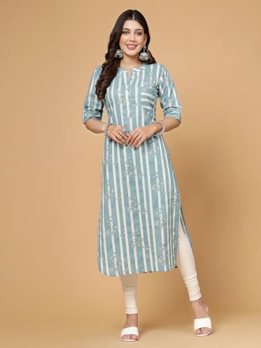 Image of Pistaa's Women's Cotton Relaxed Fit Straight Printed Kurta