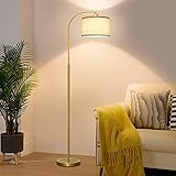 Boncoo LED Floor Lamp Fully Dimmable Modern Standing Lamp Arc Floor Lamp with Adjustable Drum Shade, Golden Tall Pole Reading Lamp Corner Light for Living Room Bedroom Study Room, 8W LED Bulb Included