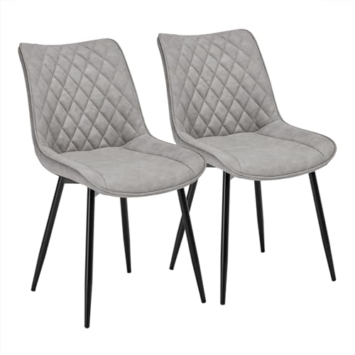 WOLTU Sillas de Comedor Pack 2, Sillas de Cocina Tapizadas en Piel_sintética, Sillas Ergonómicas con Respaldo para Salón y Dormitorio, Estilo Nórdico, Patas de Metal, Gris, BH210gr-2