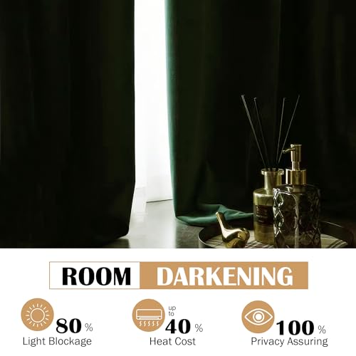 Image of Beauoop Dark Green Velvet Curtains 96 Inches Long 2 Panels for Bedroom Living Room Soft Luxury Room Darkening Thermal Insulated Soundproof Rod Pocket Window Treatments Drapes, 52X96 Set of 2