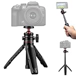 Compact Travel Tripod, Portable Camera Tripod with 1/4" Screw 360° Adjustable Ball Head Extendable Selfie Stick Grip for Sony ZV1/RX100 Canon G7X Fujifilm X100V Leica Q2 DSLR/Mirrorless Cameras Phone