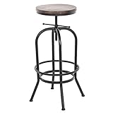 IKAYAA Industriale Altezza Regolabile Girevole Sgabello Bar Naturale Legno di Pino Top Cucina Sala Colazione Sedia