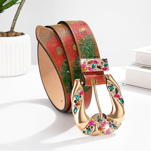 Rhinestones Waist Belt Punk Chain for Cowgirl Studded Flower Buckle Retro Floral Buckle Waist Chain Belt Women's floral decorative belt3