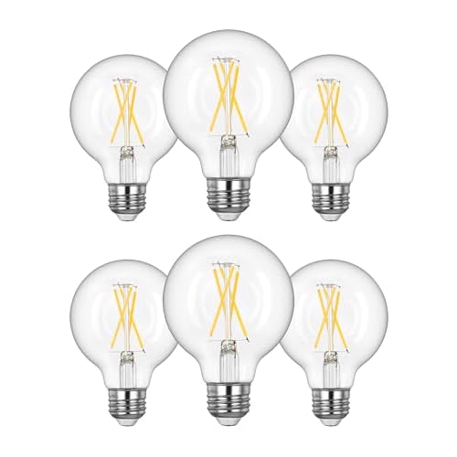 EDISHINE 6 Pack G25 Globe Light Bulbs, Dimmable Vintage LED Edison Bulbs, CRI90+ 5W Equivalent 60W, Clear LED Filament Vanity Light Bulbs, 5000K Dayli