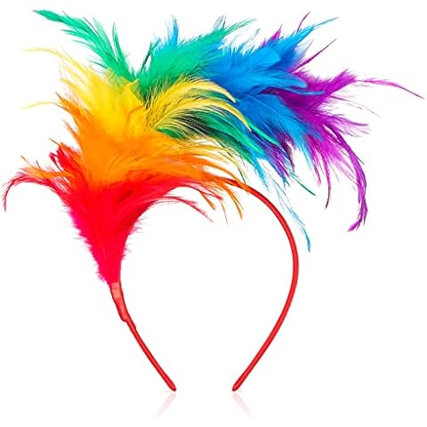 Dilunave Bunt Feder Stirnband Fascinator Stirnbänder Cosplay Haarband Karneval Party Kopfschmuck Regenbogen Feder Haarreif Feder Kopfbedeckung Kostüm für Ostertag Hochzeit Halloween Party, 24 x 22 cm Cover
