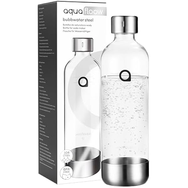 Aquafloow Butelka Zapasowa do Saturatora – BPA-free Butelka 0,8 L z Tworzywa ze Stalowym Dnem, Wielokrotnego Użytku, Idealna do Gazowania Wody