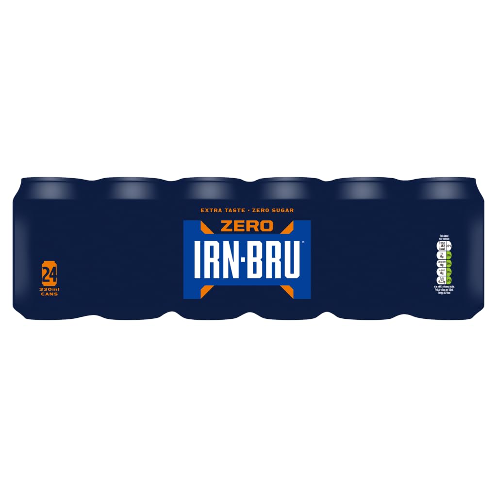 IRN-BRU Zero, No Sugar & Low Calorie Fizzy Drinks Multipack 24 x 330ml Cans